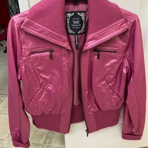 Cute Pink Pleather Bomber Jacket